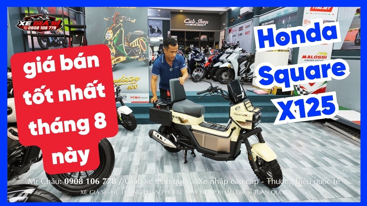 Honda Square X125 giá bán tốt nhất tháng 8 – Xe tay ga “hình hộp” độc đáo, ABS 2 kênh 5 Honda Square X125 giá bán tốt nhất tháng 8 Honda Square X125 đang trở thành một trong những mẫu xe tay ga nhập khẩu gây chú ý nhờ thiết kế hình hộp vuông khác biệt, tư thế ngồi thoải mái và loạt trang bị nổi bật như ABS 2 kênh, phanh đĩa trước sau, Smart Key và động cơ 125cc.